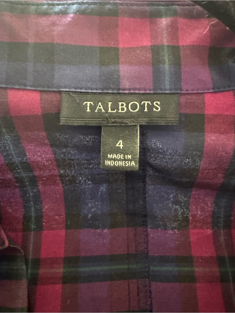 Talbots Pink and Navy Plaid Wrap-Front Button-Down Shirt - Picture 4 of 6